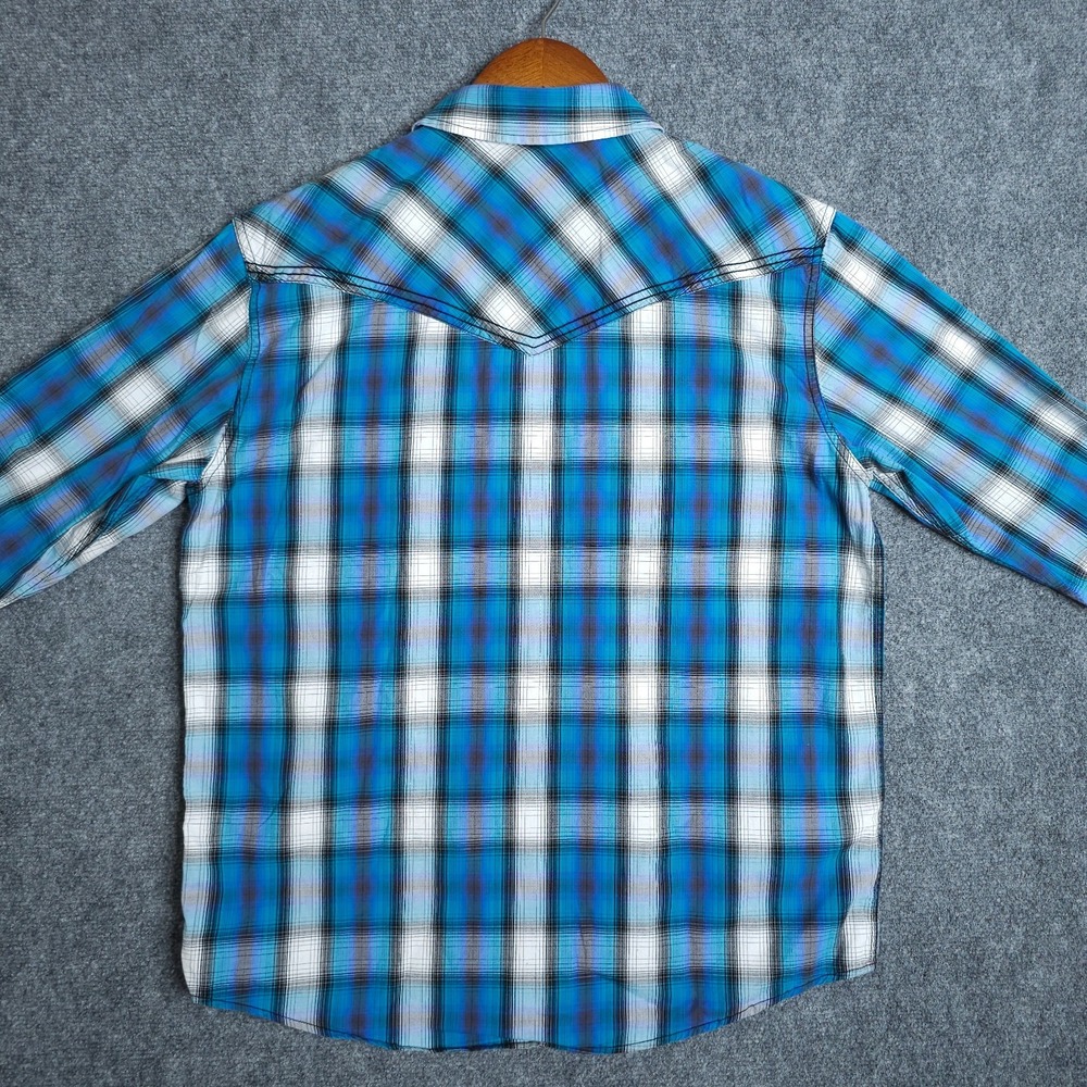 Cody James Pearl Snap Shirt Mens Large Blue Western Plaid Cotton Regular Fit - Picture 6 of 10